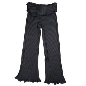 Love Cameron LA Women LARGE Black Pleated Stretch Flare Bottom Pants Elastic